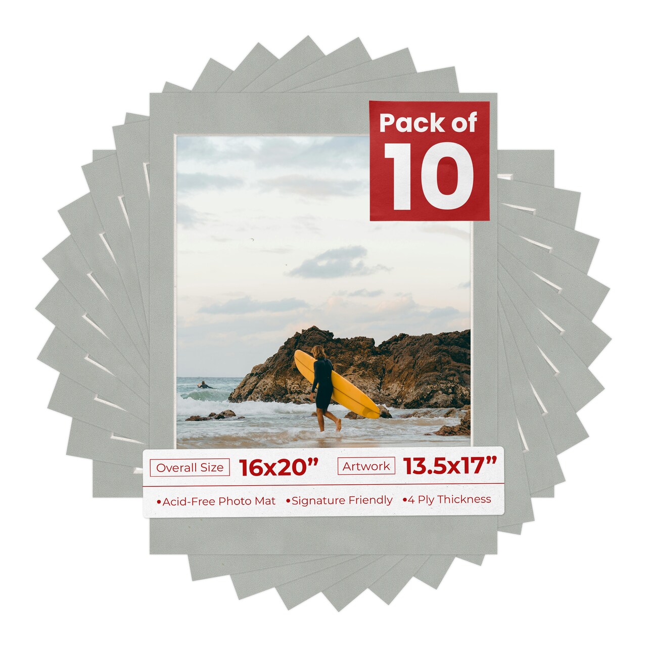 Light Grey Suede Mat Board for 16x20 Frames - Fits 13.5x17 Photos